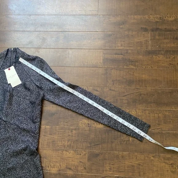 Ted Baker black silver Metallic Tabytha stretch Knit Cross Over Slit dress - Picture 11 of 16
